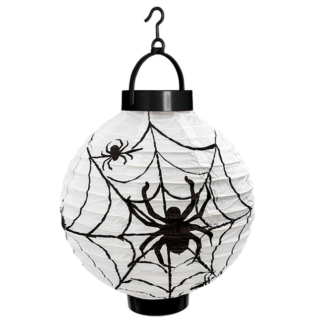 Halloween Lantaarn Zwart Wit Spinnenweb 20cm van Widmann koop je bij Partywinkel