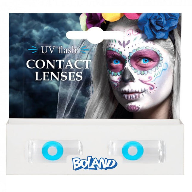 Halloween Maandlenzen Uv Flash Blauw van Boland koop je bij Partywinkel