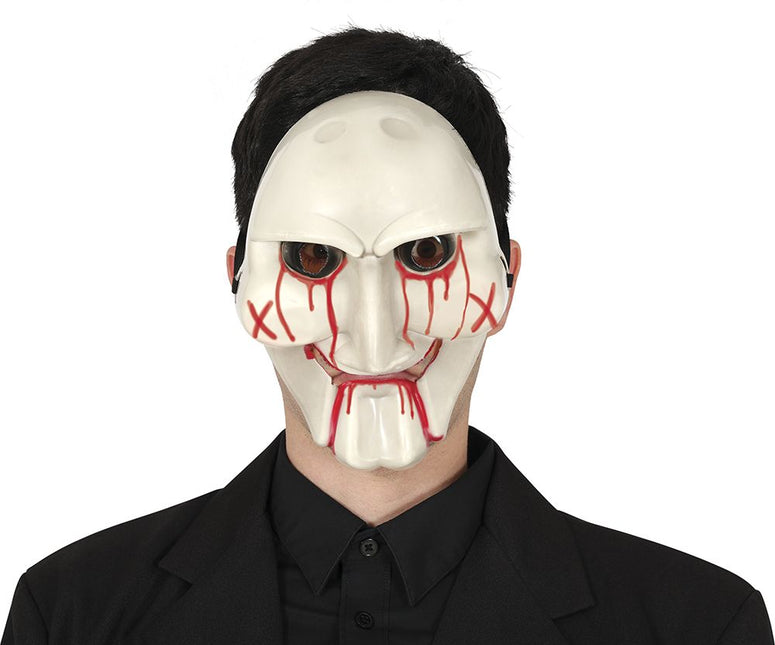 Halloween Masker Wit Rood Duivel - Partywinkel - 8434077205372