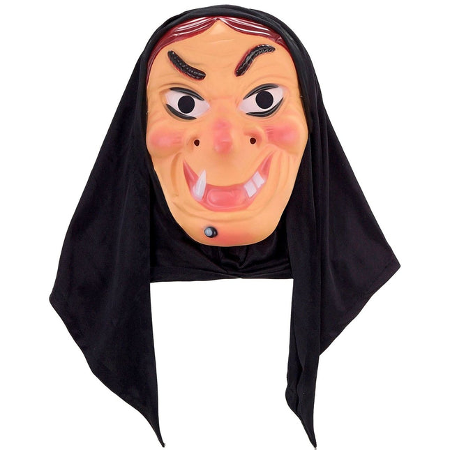 Halloween Masker Zwart Heks Met Hoofddoek van Widmann koop je bij Partywinkel