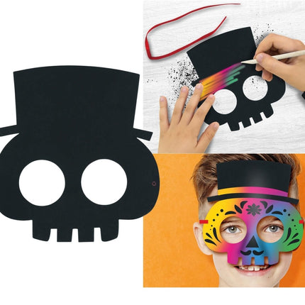 Halloween Maskers Zwart Kleuren 20cm 6st - Partywinkel - 8434077315125