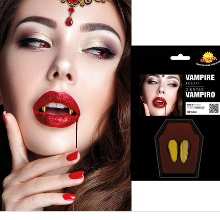 Halloween Nep Tanden Goud Hoektand 2st - Partywinkel - 8434077209028