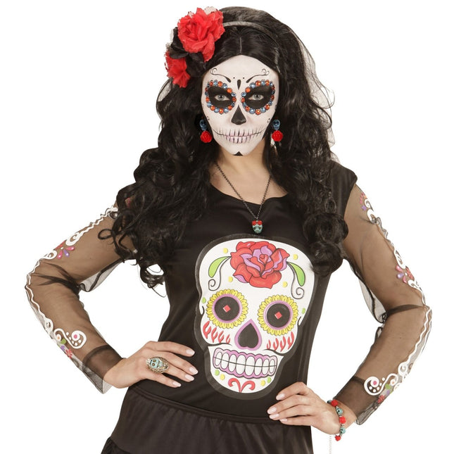 Halloween Oorbellen Schedels Met Roos van Widmann koop je bij Partywinkel