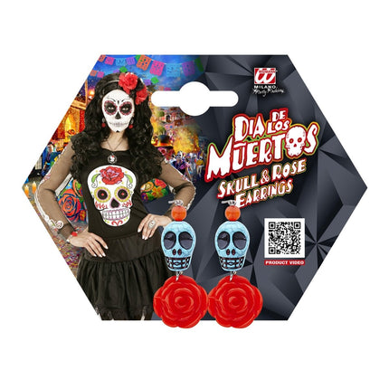 Halloween Oorbellen Schedels Met Roos van Widmann koop je bij Partywinkel