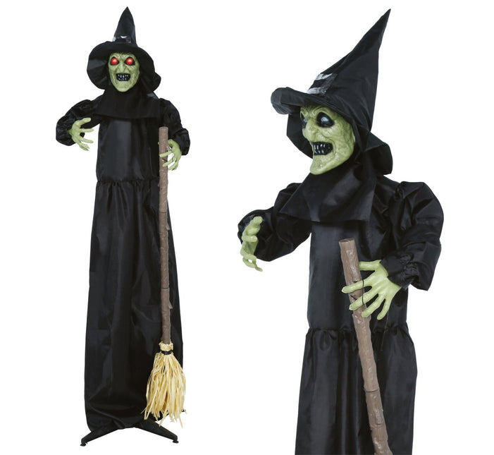 Halloween Pop Vogelverschrikkerheks Met Licht, Geluid En Beweging 1,85m van Fiestas Guirca koop je bij Partywinkel