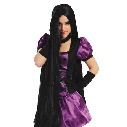 Halloween Pruik Extra Lang Haar Zwart van Fiestas Guirca koop je bij Partywinkel