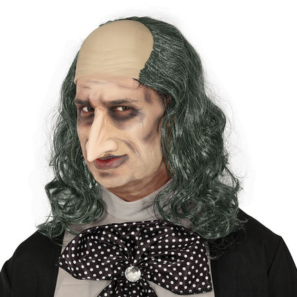 Halloween Pruik Kaal Met Lang Grijs Haar - Partywinkel - 8434077480526