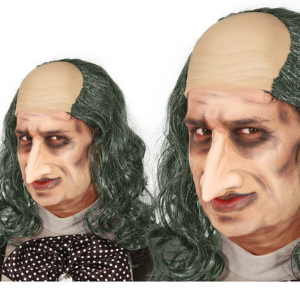 Halloween Pruik Kaal Met Lang Grijs Haar - Partywinkel - 8434077480526