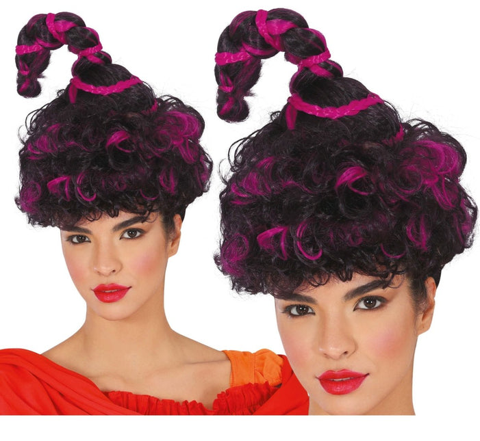 Halloween Pruik Zwart Paars Krullen - Partywinkel - 8434077480717