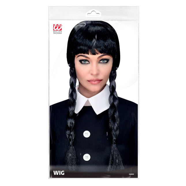 Halloween Pruik Zwart Vlechtjes van Widmann koop je bij Partywinkel
