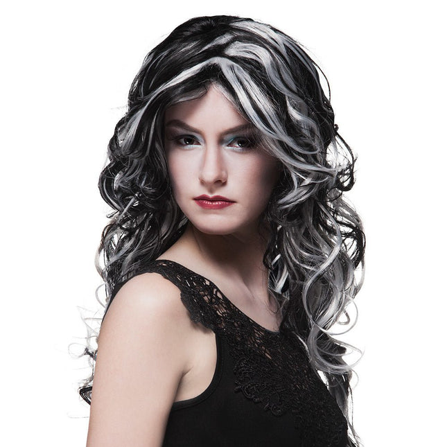 Halloween Pruik Zwart Wit van Boland koop je bij Partywinkel