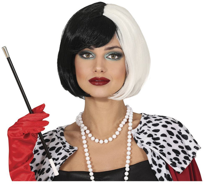 Halloween Pruik Zwart Wit Kort Haar - Partywinkel - 8434077480533