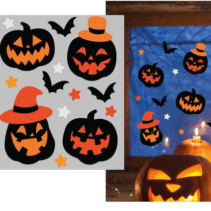 Halloween Raamsticker Pompoenen En Vleermuizen 14 delig - Partywinkel - 8434077269091