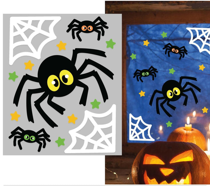 Halloween Raamsticker Spinnen En Spinnenweb 25cm - Partywinkel - 8434077269084