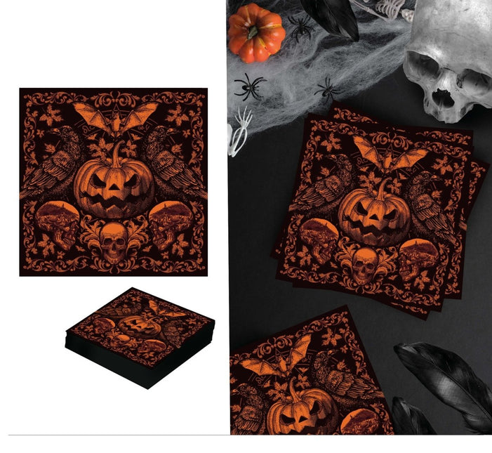 Halloween Servetten Gotische Pompoen 16cm 20st - Partywinkel - 8434077269237