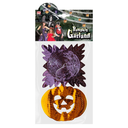 Halloween Slinger Oranje Paars Pompoen 2,7m van Widmann koop je bij Partywinkel