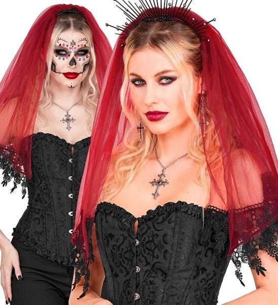 Halloween Sluier Rood Zwart van Widmann koop je bij Partywinkel