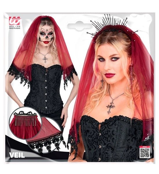 Halloween Sluier Rood Zwart van Widmann koop je bij Partywinkel