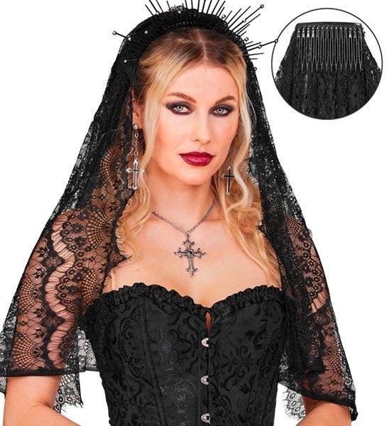 Halloween Sluier Zwart Kant van Widmann koop je bij Partywinkel