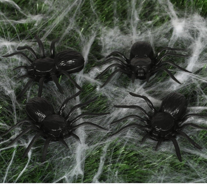 Halloween Spinnen Set 10cm 4 delig van Fiestas Guirca koop je bij Partywinkel