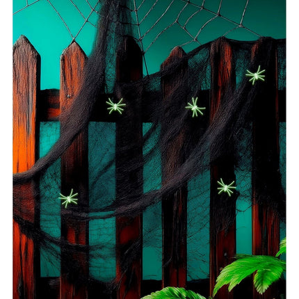 Halloween Spinnenweb Zwart Met 5 Spinnen 100gr van Widmann koop je bij Partywinkel