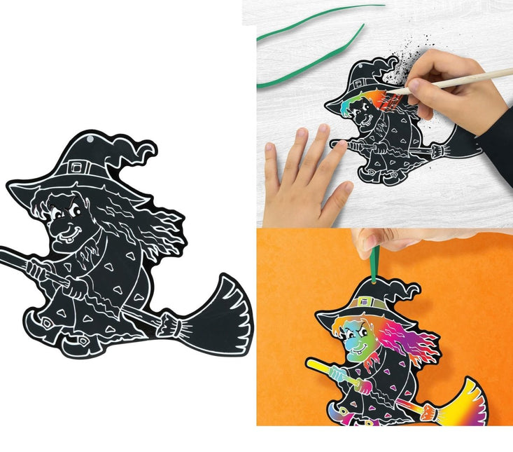 Halloween Tafeldecoratie Zwart Heksen Silhouetten 14cm 6st - Partywinkel - 8434077315118