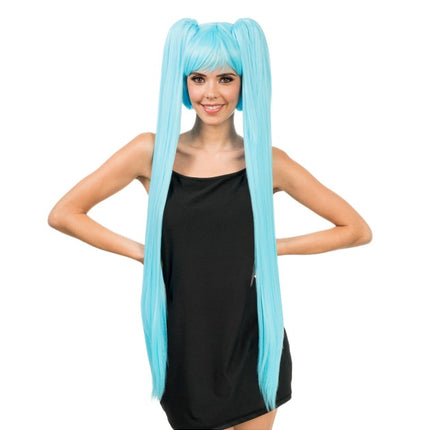 Peluca Hana azul claro, 99 cm