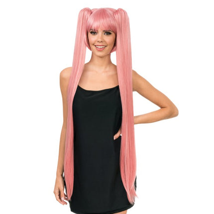 Peluca Hana rosa, 99 cm