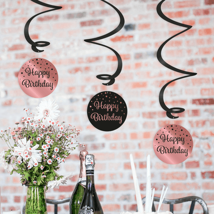 Hangdecoratie 21 Jaar Happy Birthday Zwart Roze 17cm 3st van Paper Dreams koop je bij Partywinkel