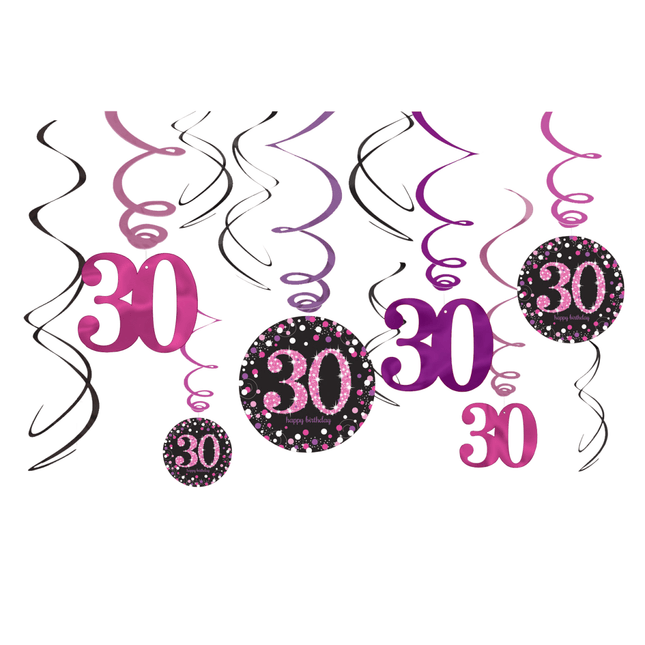 Hangdecoratie 30 Jaar 61cm Happy Birthday Roze 12st van Riethmueller koop je bij Partywinkel