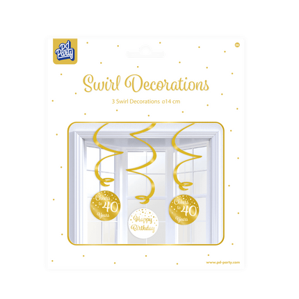 Hangdecoratie 40 Jaar Happy Birthday 17cm 3st van Paper Dreams koop je bij Partywinkel