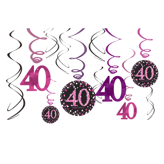 Hangdecoratie 40 Jaar Happy Birthday Roze 61cm 12st van Riethmueller koop je bij Partywinkel