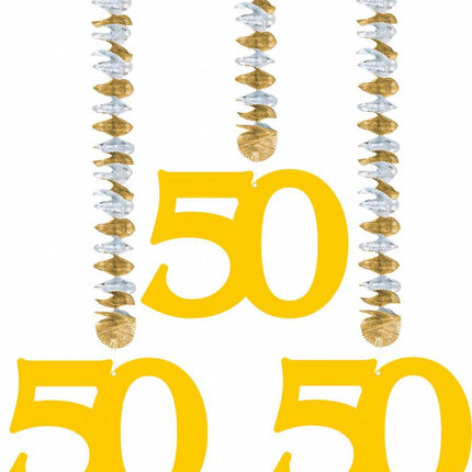 Hangdecoratie 50 Goud 25cm 3st - Partywinkel - 8714572074506