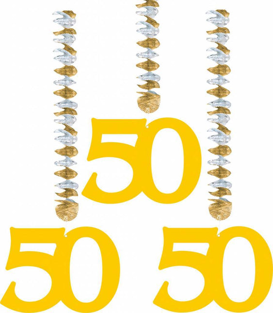 Hangdecoratie 50 Goud 25cm 3st - Partywinkel - 8714572074506