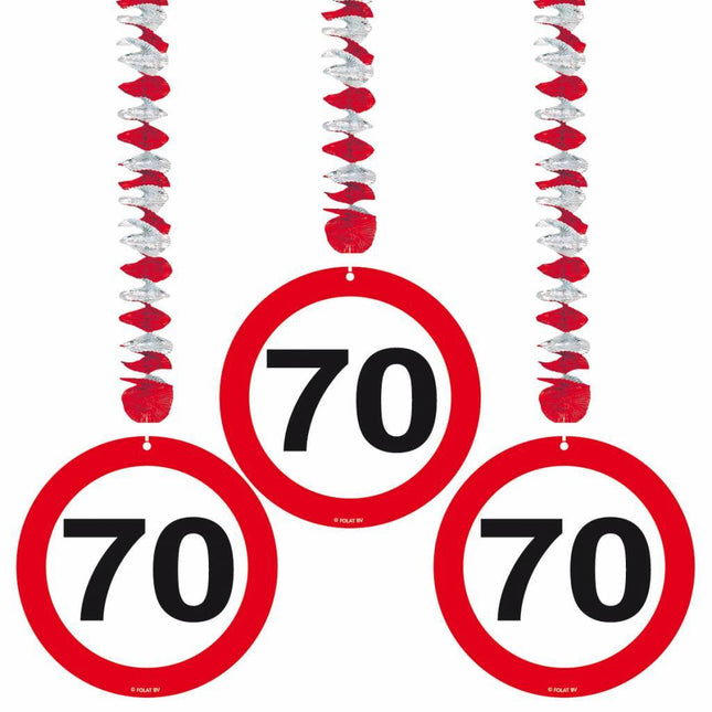 Hangdecoratie 70 Jaar Verkeersbord 75cm 3st van Folat koop je bij Partywinkel