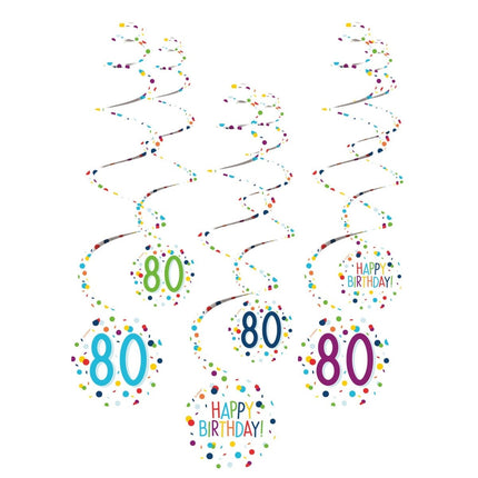 Hangdecoratie 80 Jaar Happy Birthday Confetti 61cm 6st van Riethmueller koop je bij Partywinkel