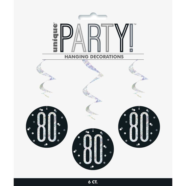 Hangdecoratie 80 Jaar Zwart 81cm 6st van Unique koop je bij Partywinkel