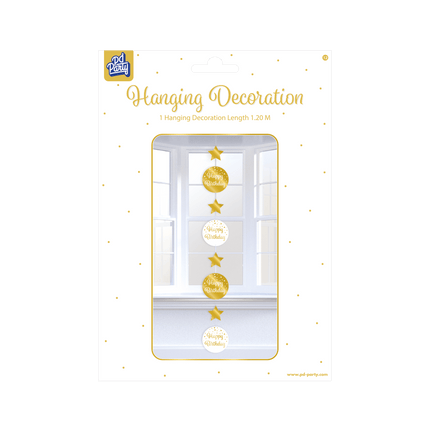 Hangdecoratie Happy Birthday Goud Wit 20,5cm van Paper Dreams koop je bij Partywinkel