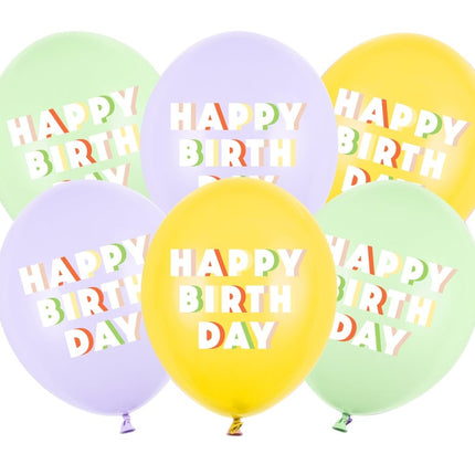 Happy Birthday Ballonnen Gekleurd Latex 30cm 6st van Partydeco koop je bij Partywinkel