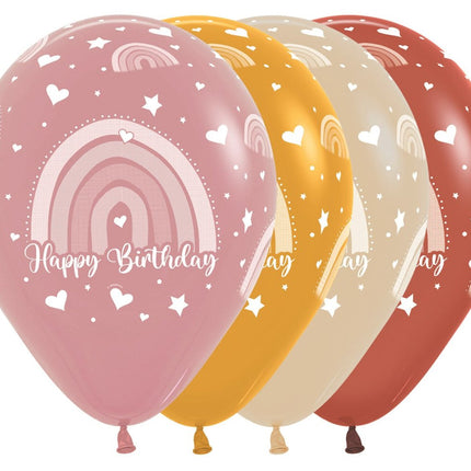 Happy Birthday Ballonnen Gekleurd Regenboog 30cm 12st van Sempertex koop je bij Partywinkel