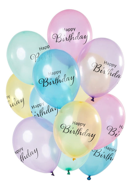 Happy Birthday Ballonnen Pastel Doorzichtig 30cm 12st van Folat koop je bij Partywinkel