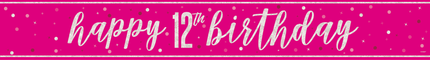 Happy Birthday Banner Roze 12 Jaar 2,74m van Unique koop je bij Partywinkel