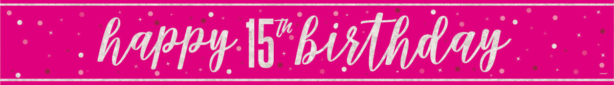 Happy Birthday Banner Roze 15 Jaar 2,74m van Unique koop je bij Partywinkel