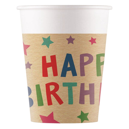Happy Birthday Beker Kraft Papier 200ml 8st van Procos koop je bij Partywinkel