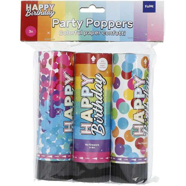 Happy Birthday Confetti Kanonnen 15cm 3st van Folat koop je bij Partywinkel