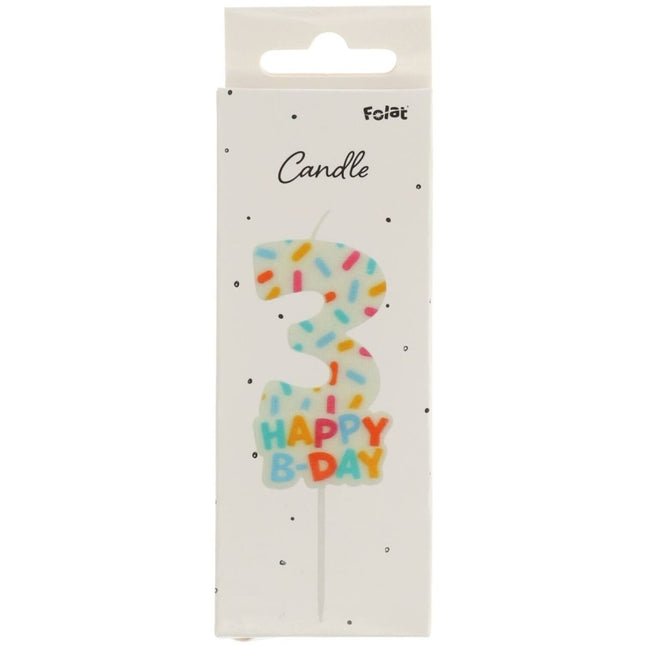 Happy Birthday Kaars 3 Jaar 7cm van Folat koop je bij Partywinkel