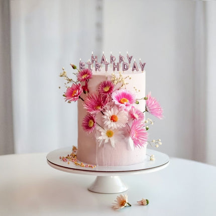 Happy Birthday Kaarsen Roze 7cm van Partydeco koop je bij Partywinkel