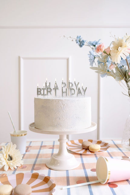 Happy Birthday Kaarsen Zilver 7cm van Partydeco koop je bij Partywinkel
