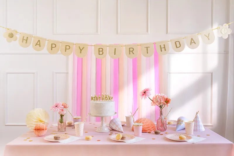 Happy Birthday Letterslinger Goud Roze 3m van Partydeco koop je bij Partywinkel