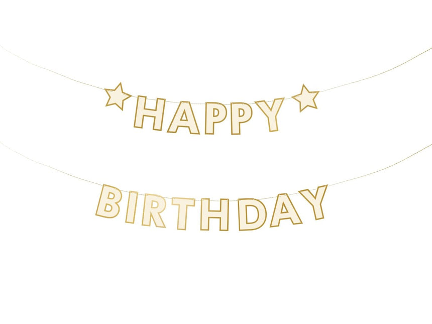 Happy Birthday Letterslinger Wit Goud 3m van Partydeco koop je bij Partywinkel